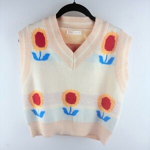 Romwe Sunflower Knit Sweater Vest Size 6 Medium Preppy Hippie Retro Cropped